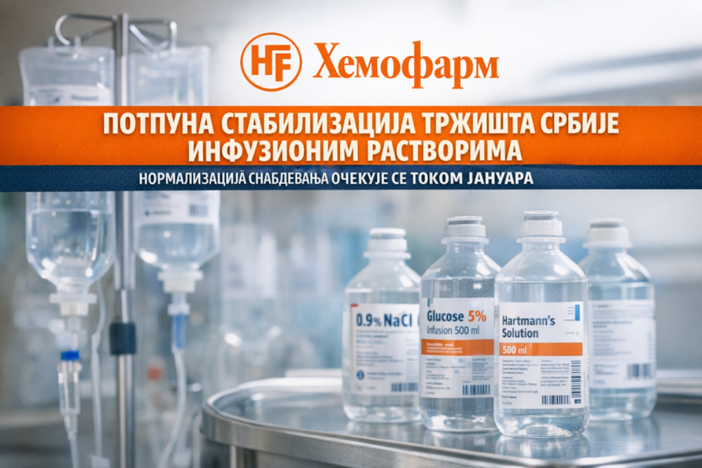 Хемофарм: У јануару потпуна стабилизација тржишта Србије инфузионим растворима